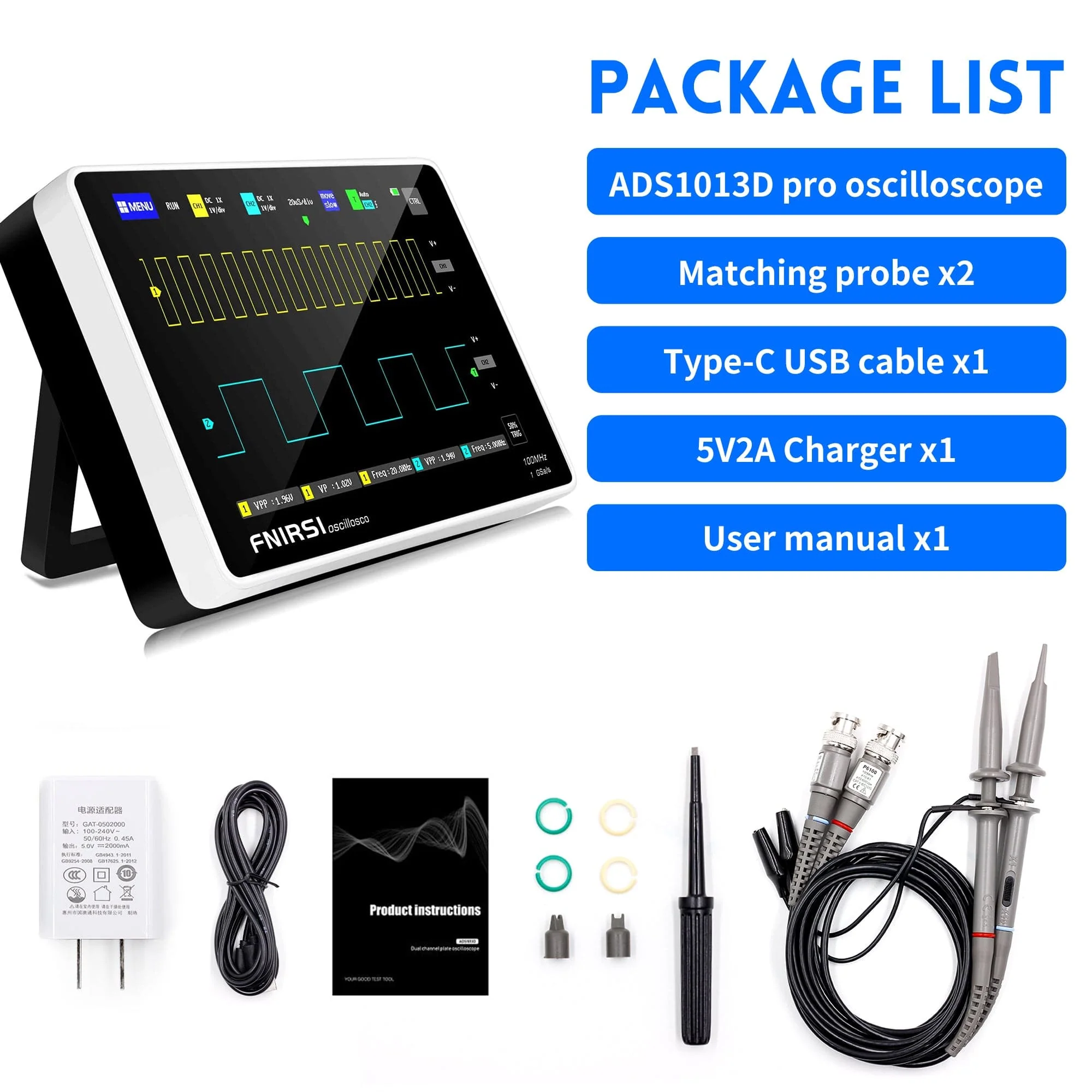 FNIRSI® 1013D Tablet Dual Channel 100MHz 1GS/s Touchable Panel Oscilloscope - Image 10