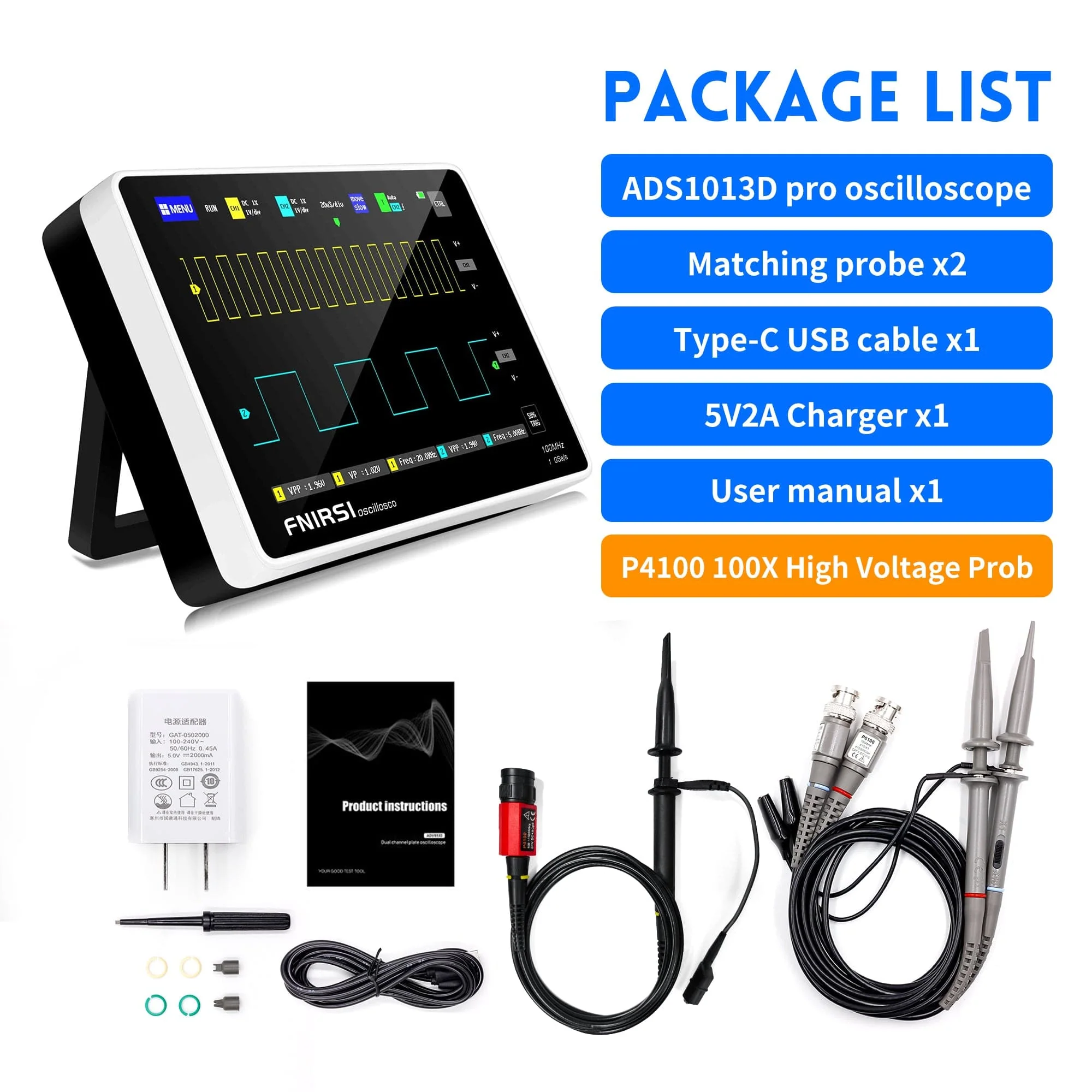 FNIRSI® 1013D Tablet Dual Channel 100MHz 1GS/s Touchable Panel Oscilloscope - Image 11