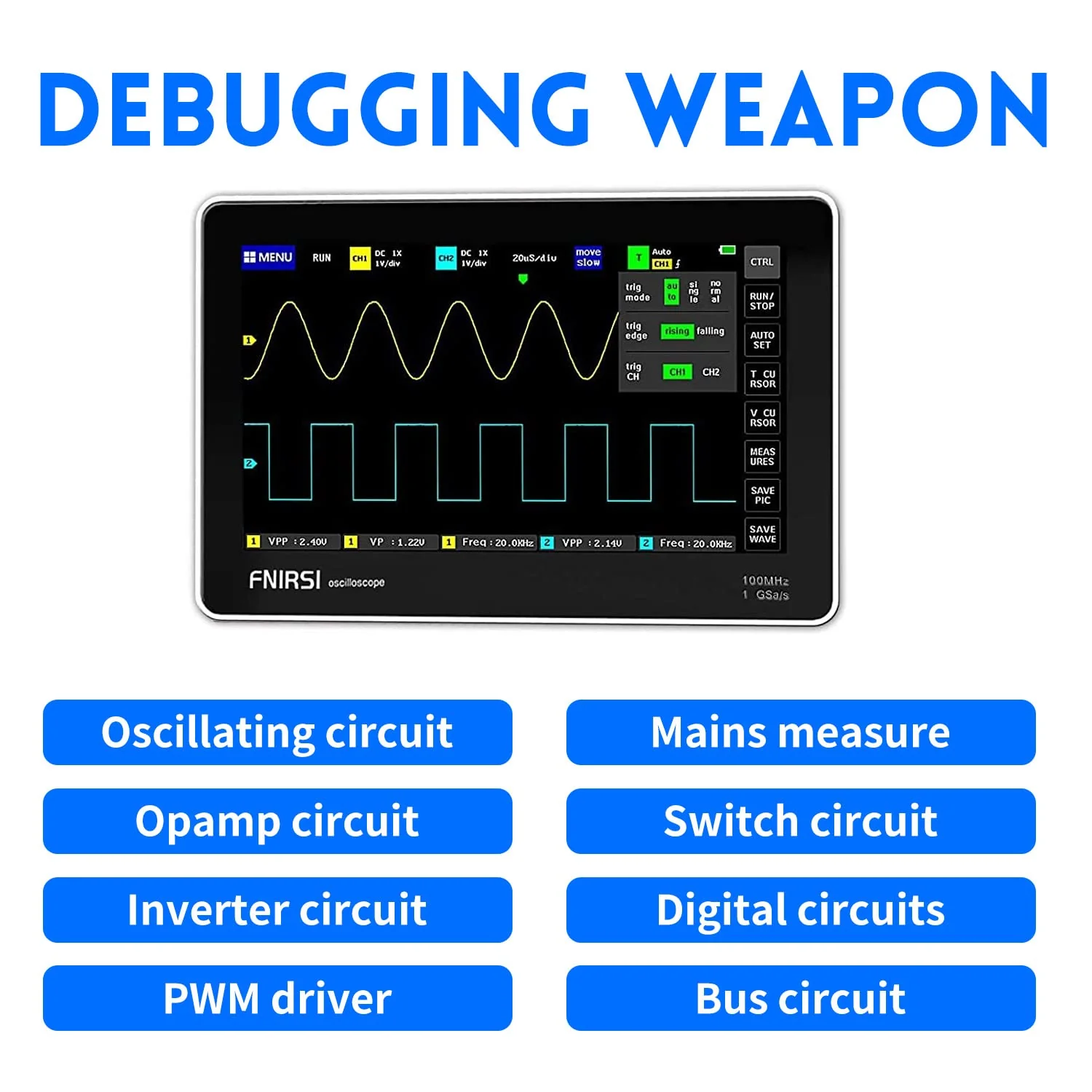 FNIRSI® 1013D Tablet Dual Channel 100MHz 1GS/s Touchable Panel Oscilloscope - Image 7