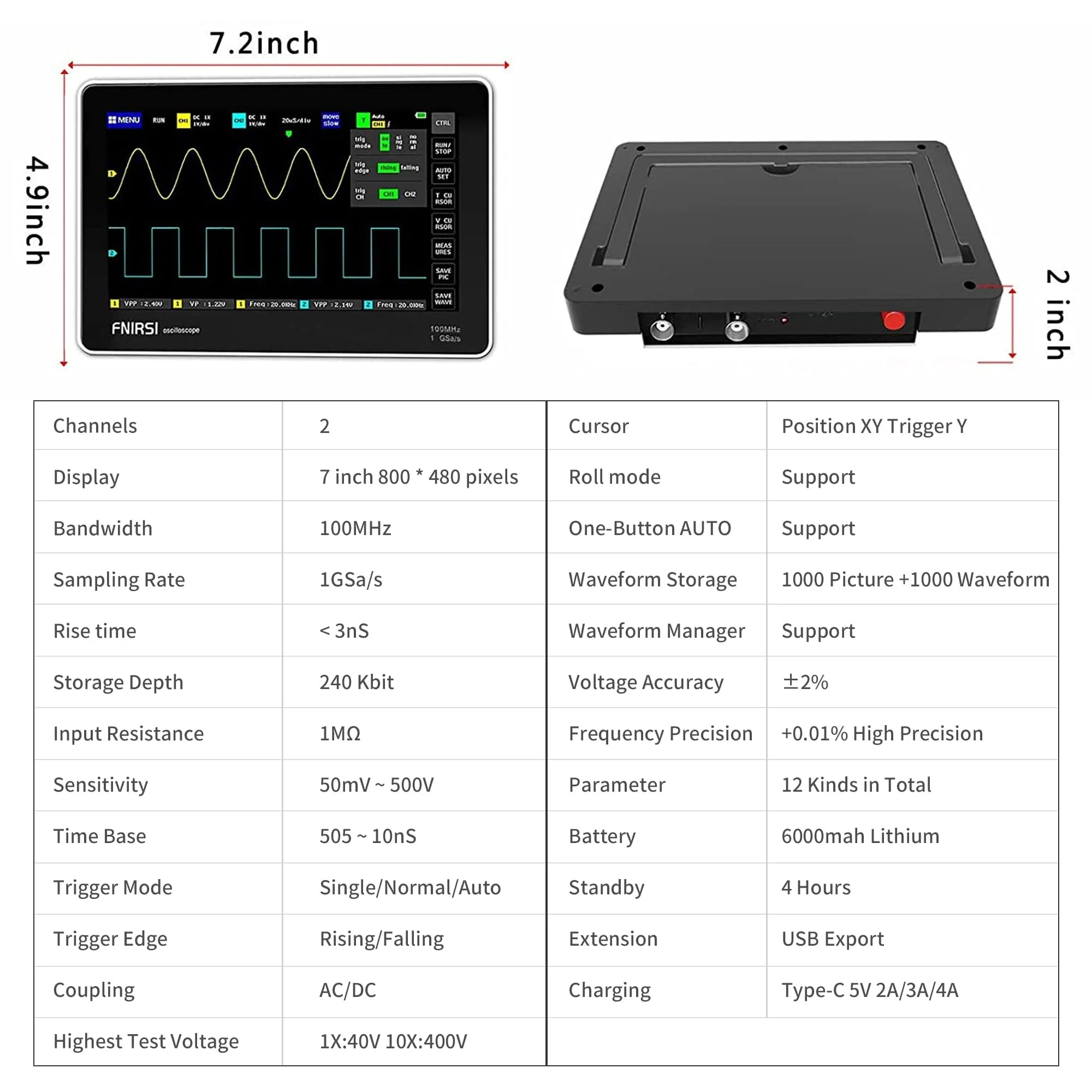FNIRSI® 1013D Tablet Dual Channel 100MHz 1GS/s Touchable Panel Oscilloscope - Image 9
