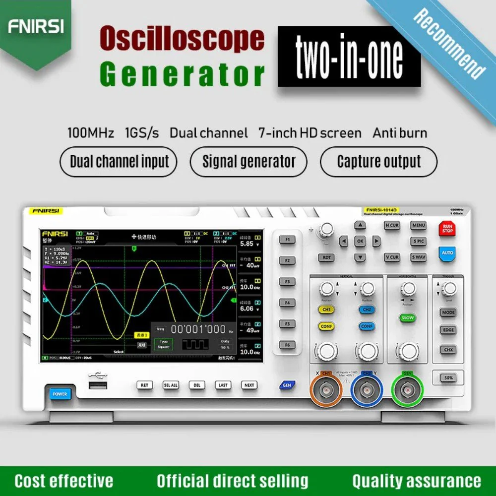 FNIRSI® 1014D 2-IN-1 Dual Channel 100MHz 1GS/s Digital Oscilloscope Signal Generator - Image 3