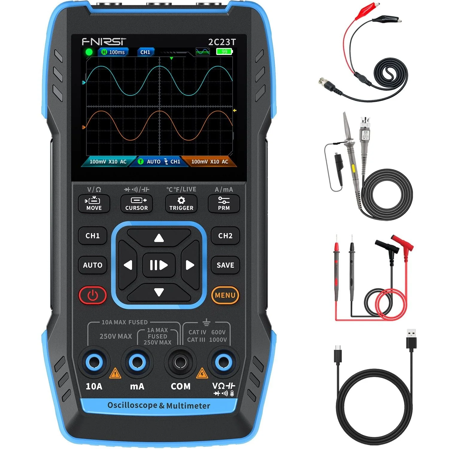 FNIRSI® 2C23T Handheld Dual Channel 3-in-1 10MHz 50MS/s Oscilloscope Multimeter DDS Function Generator - Image 11