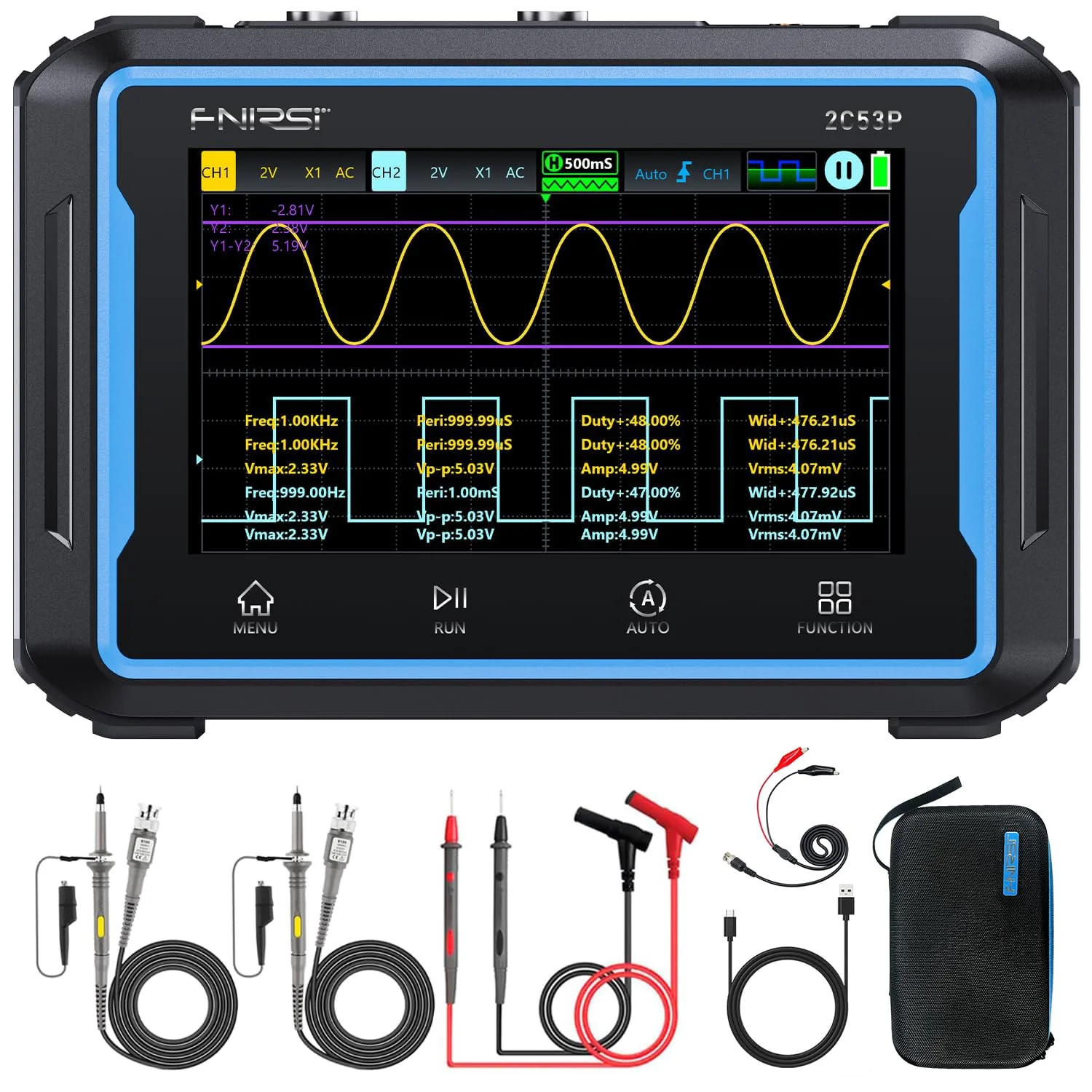 FNIRSI® 2C53P 3-IN-1 50MHz 250MS/s Dual Channel Tablet Touchable Oscilloscope Multimeter DDS Generator - Image 8