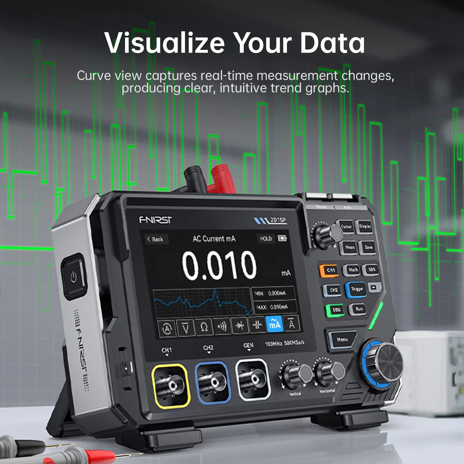 FNIRSI® 2D15P 3-in-1 Benchtop 2CH 100MHz Phosphor Oscilloscope Multimeter - Image 9