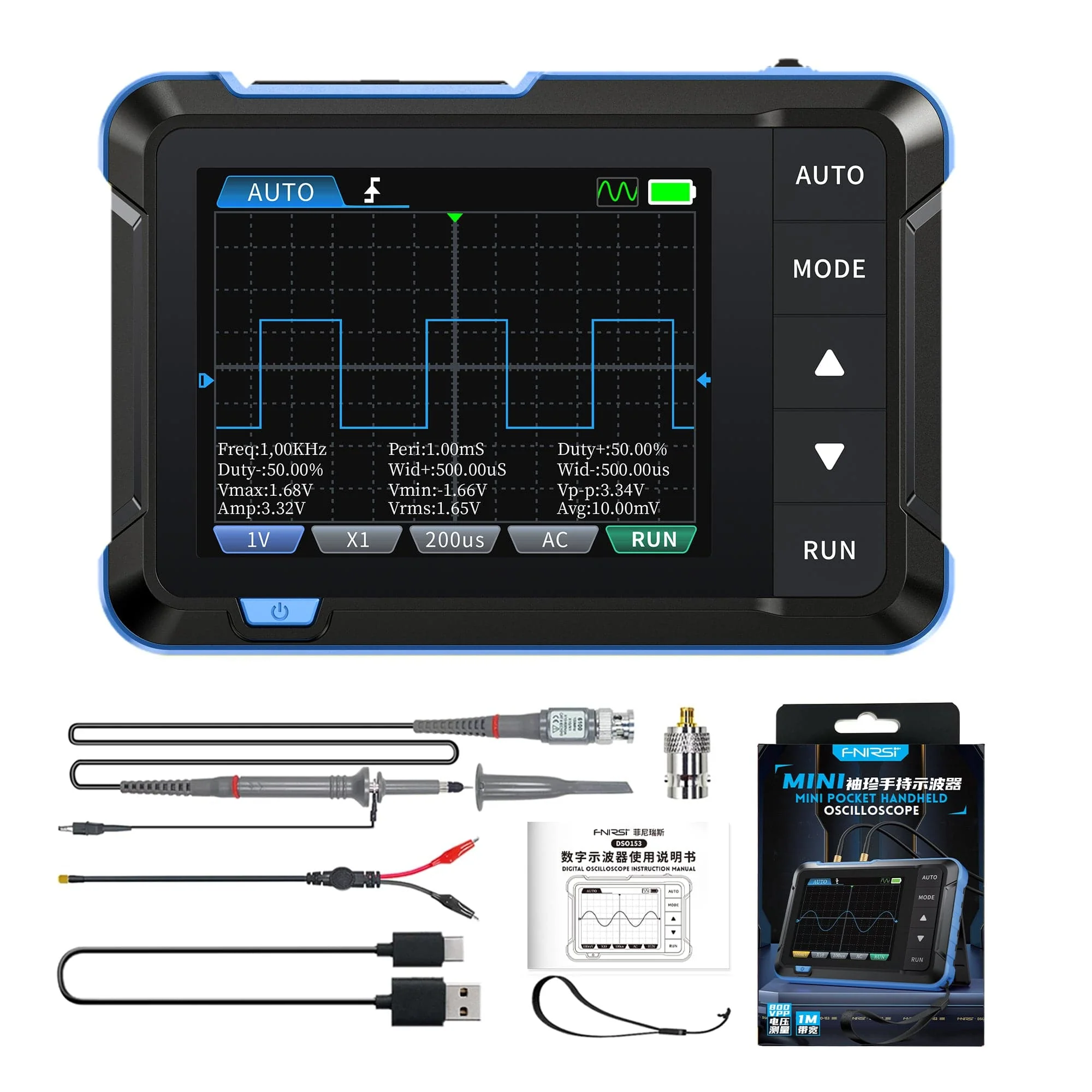 FNIRSI® DSO-153 2-IN-1 Mini 1MHz 5MS/s Digital Oscilloscope Waveform Generator - Image 14