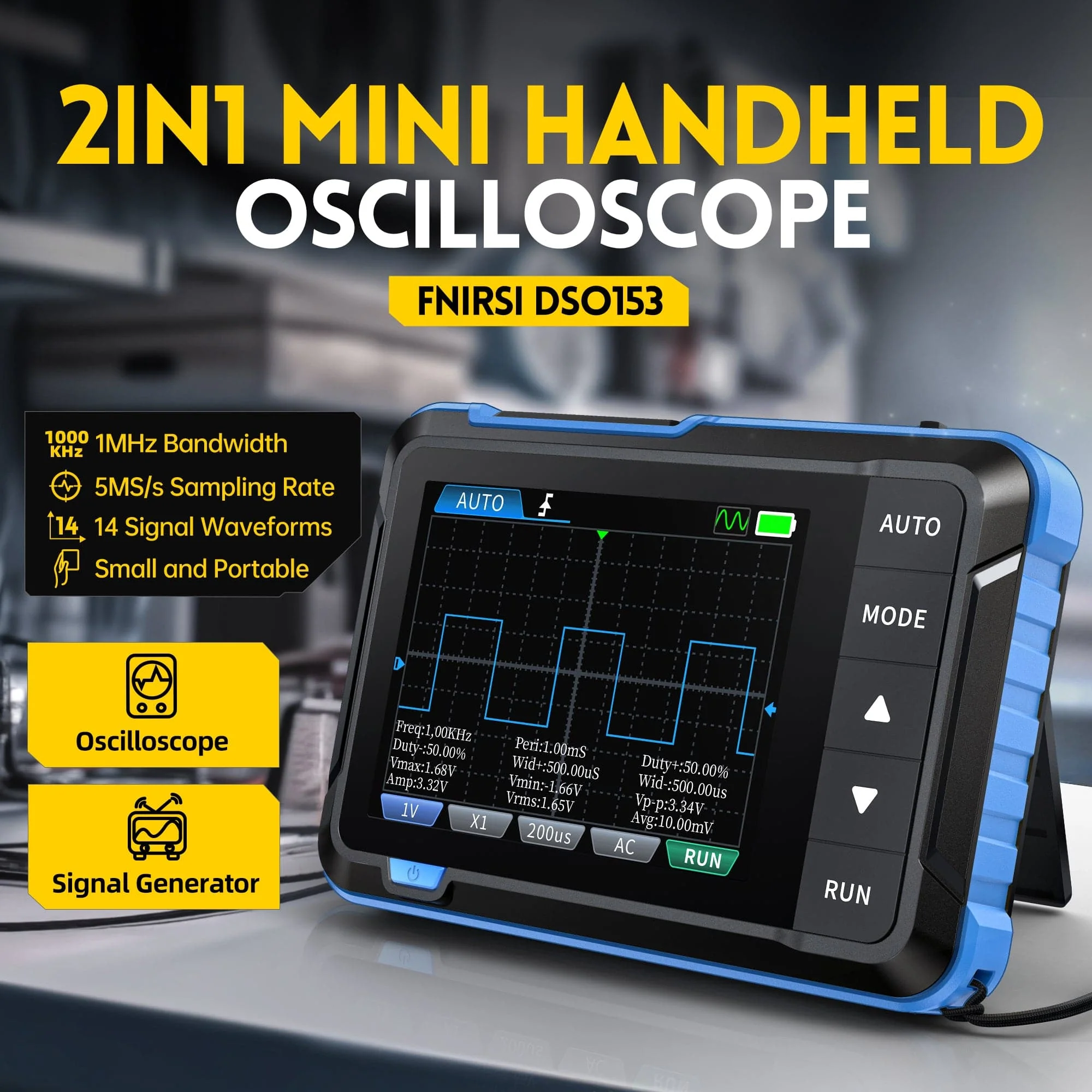 FNIRSI® DSO-153 2-IN-1 Mini 1MHz 5MS/s Digital Oscilloscope Waveform Generator - Image 4