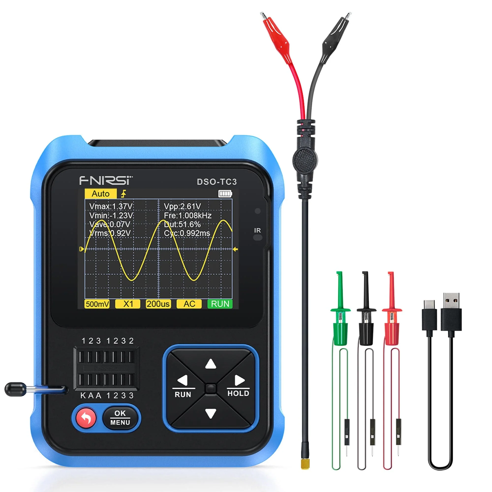 FNIRSI® DSO-TC3 3-IN-1 Handheld 500KHz 10MS/s Digital Oscilloscopes Signal Generator Transistor Tester - Image 11