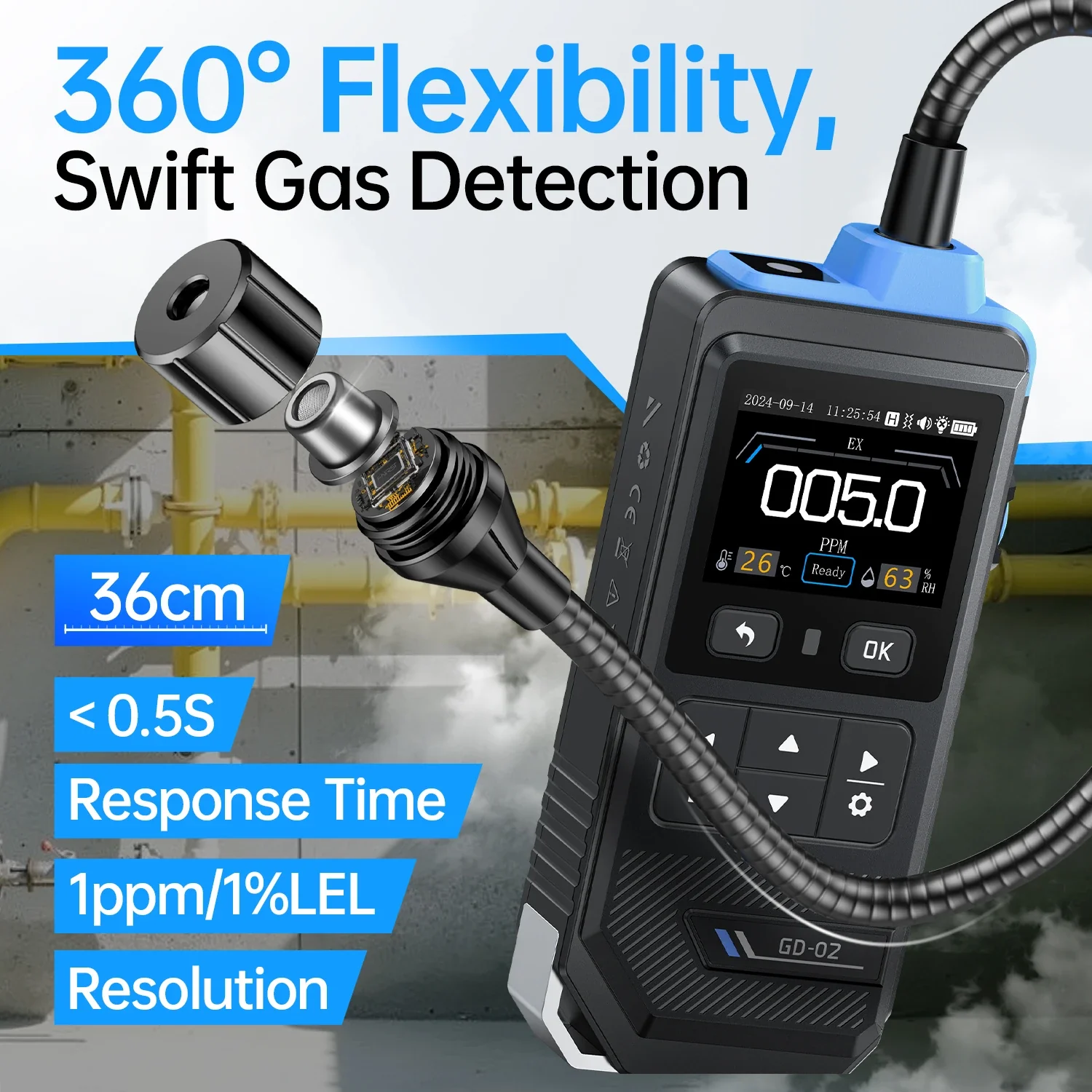 FNIRSI® GD-02 Portable Combustible Gas Detector Color Screen Methane Propane Isobutane Monitor - Image 5