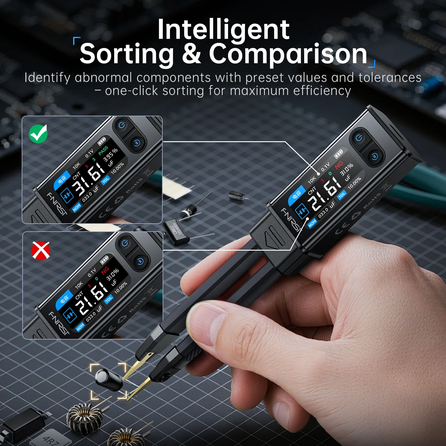 FNIRSI® LCR-ST2 100K LCR ESR Meter 2-in-1 Digital Tweezers Bridge - Image 3