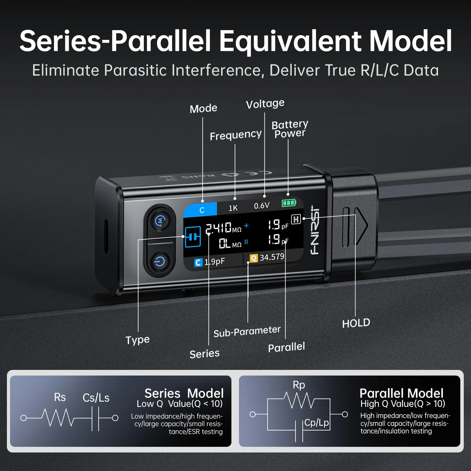 FNIRSI® LCR-ST2 100K LCR ESR Meter 2-in-1 Digital Tweezers Bridge - Image 4