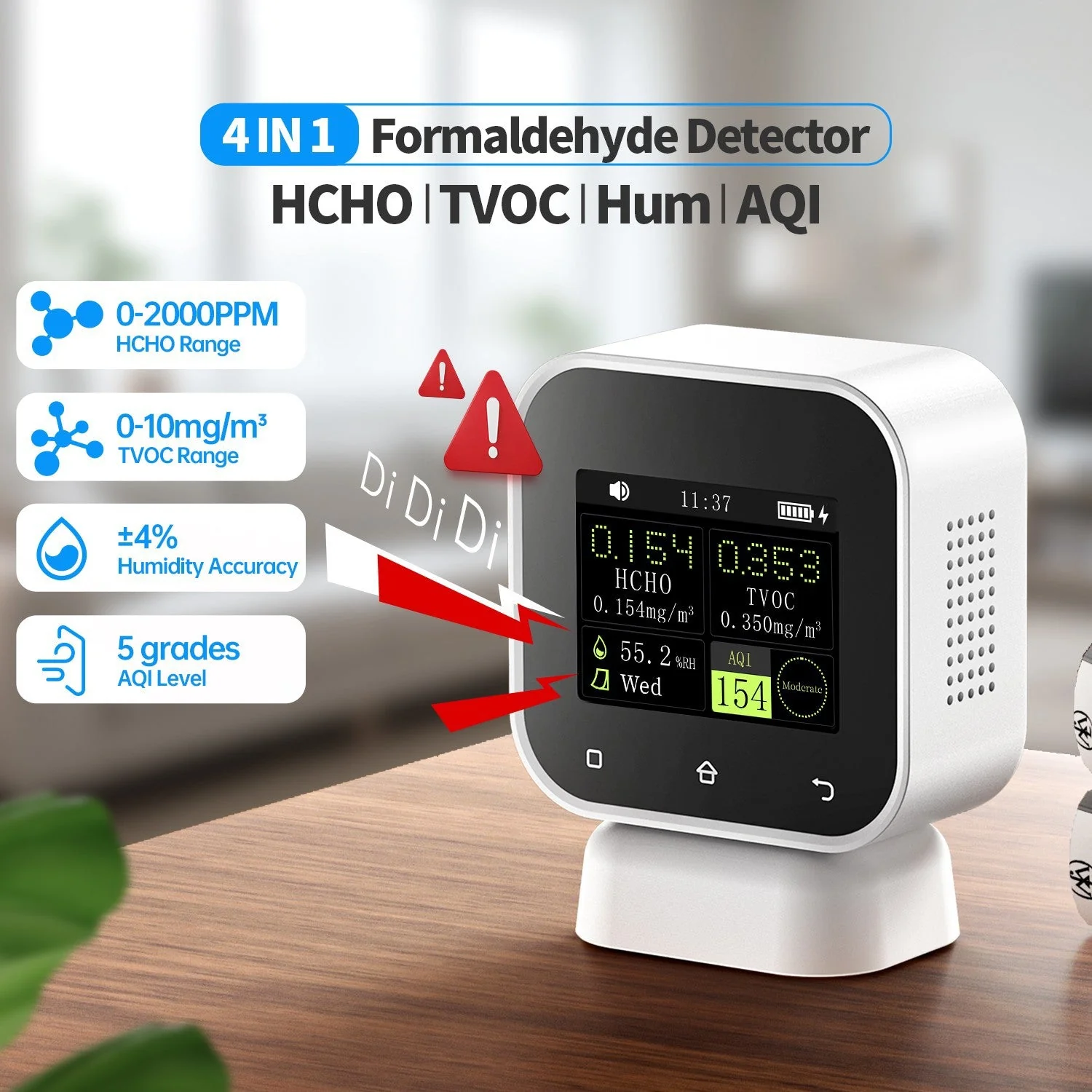 FNIRSI® SFD-02 4-IN-1 Indoor Air Quality Monitor Touchscreen Formaldehyde Detector HCHO TVOC Tester - Image 4