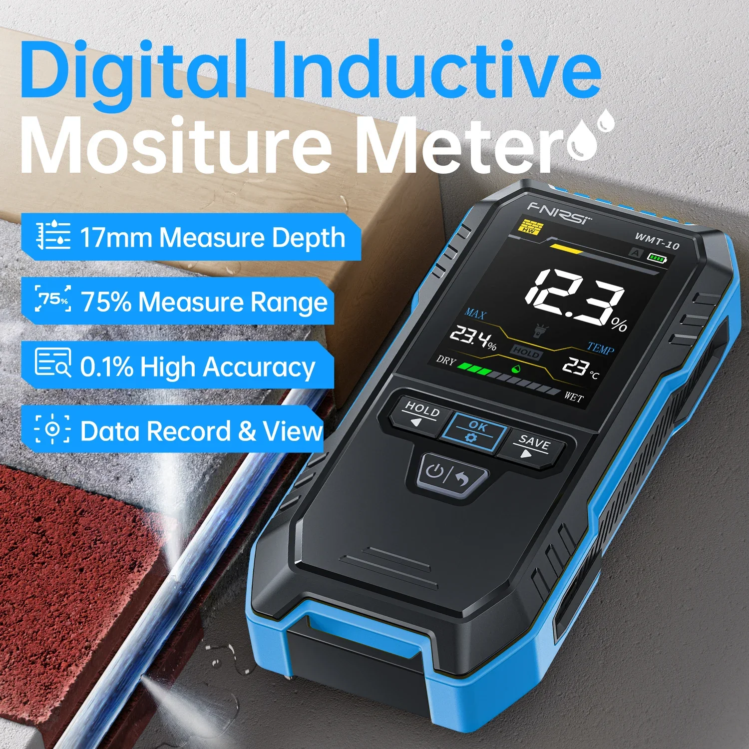 FNIRSI® WMT-10 Non-contact Inductive Wood & Wall Moisture Meter Hygrometer - Image 4